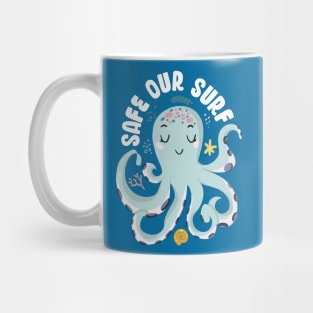 Safe our Surf quote with cute sea animal octopus, starfish, coral and shell Mug